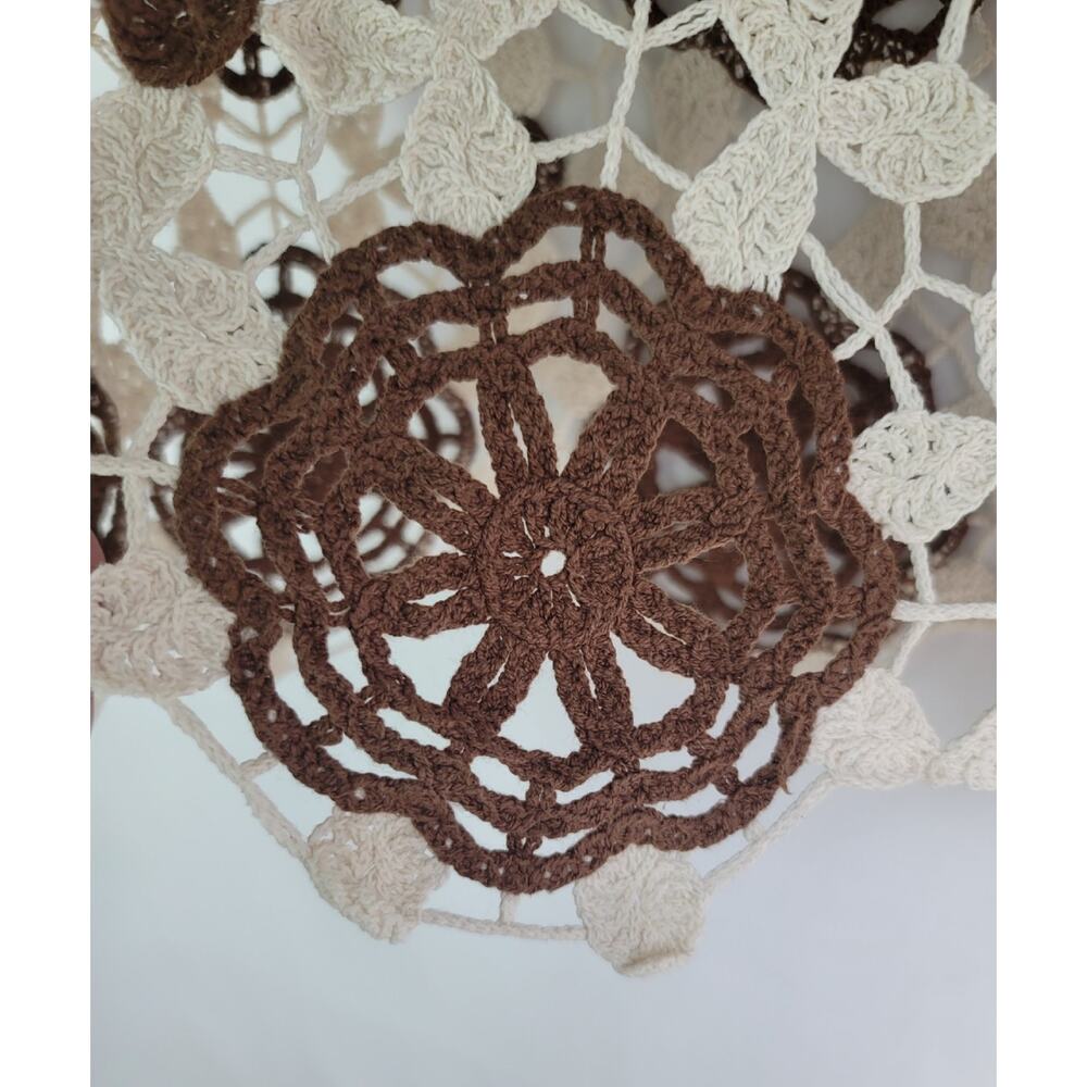 Boho Hippie REBELLION AGAIN Brown & Ivory Crochet Crop Top Size Small Festival - Picture 4 of 5